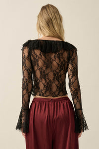 Bella Donna Floral Lace Ruffled Bell-Sleeve Top - ShopPromesa