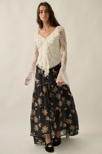 Bella Donna Floral Lace Ruffled Bell-Sleeve Top - ShopPromesa