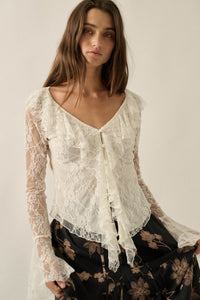 Bella Donna Floral Lace Ruffled Bell-Sleeve Top - ShopPromesa