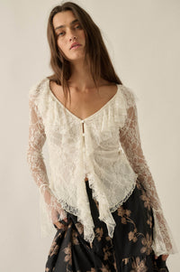 Bella Donna Floral Lace Ruffled Bell-Sleeve Top - ShopPromesa