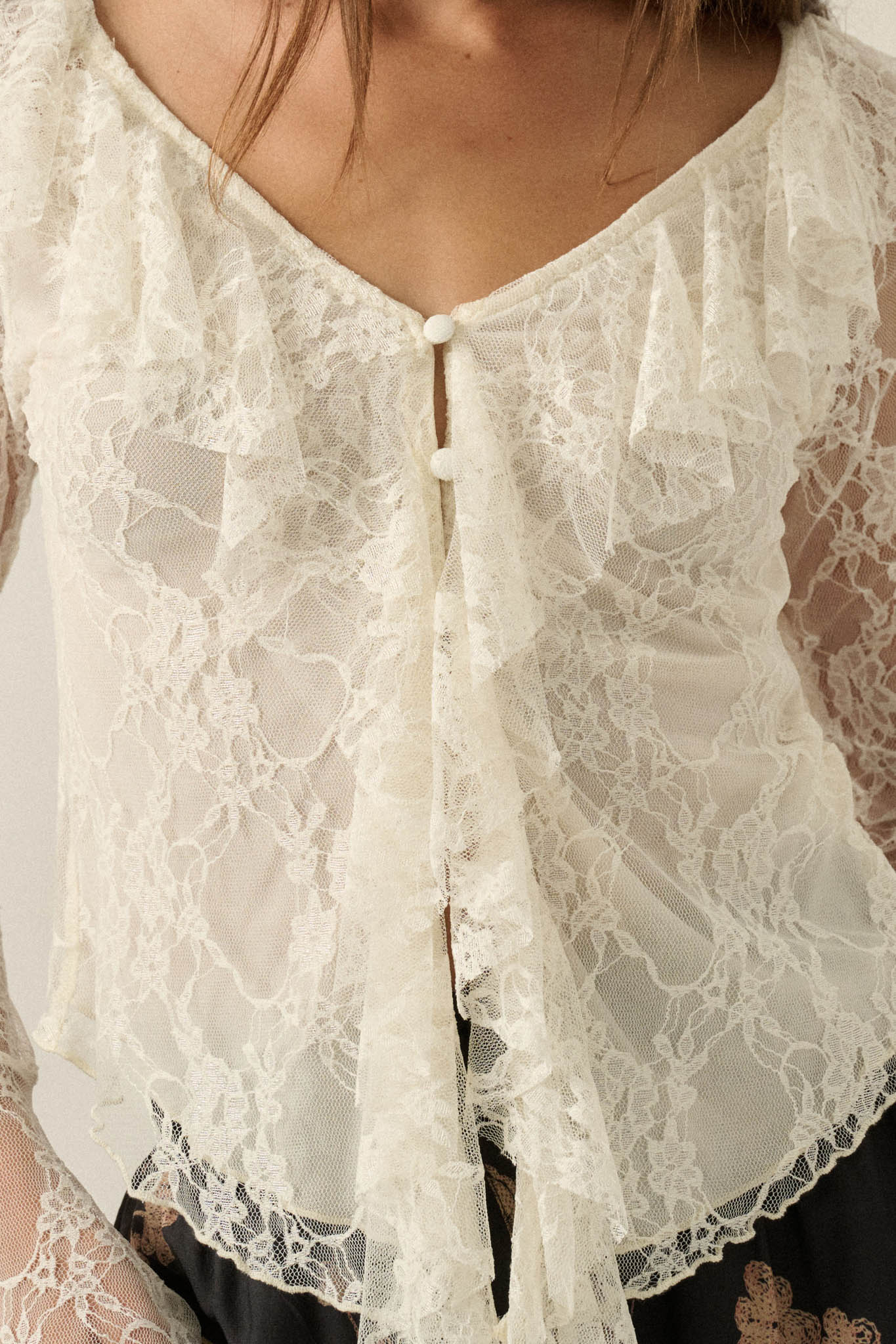 Bella Donna Floral Lace Ruffled Bell-Sleeve Top - ShopPromesa