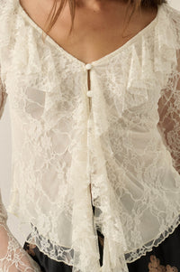 Bella Donna Floral Lace Ruffled Bell-Sleeve Top - ShopPromesa