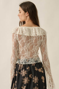 Bella Donna Floral Lace Ruffled Bell-Sleeve Top - ShopPromesa