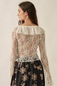Bella Donna Floral Lace Ruffled Bell-Sleeve Top - ShopPromesa
