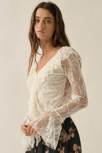 Bella Donna Floral Lace Ruffled Bell-Sleeve Top - ShopPromesa