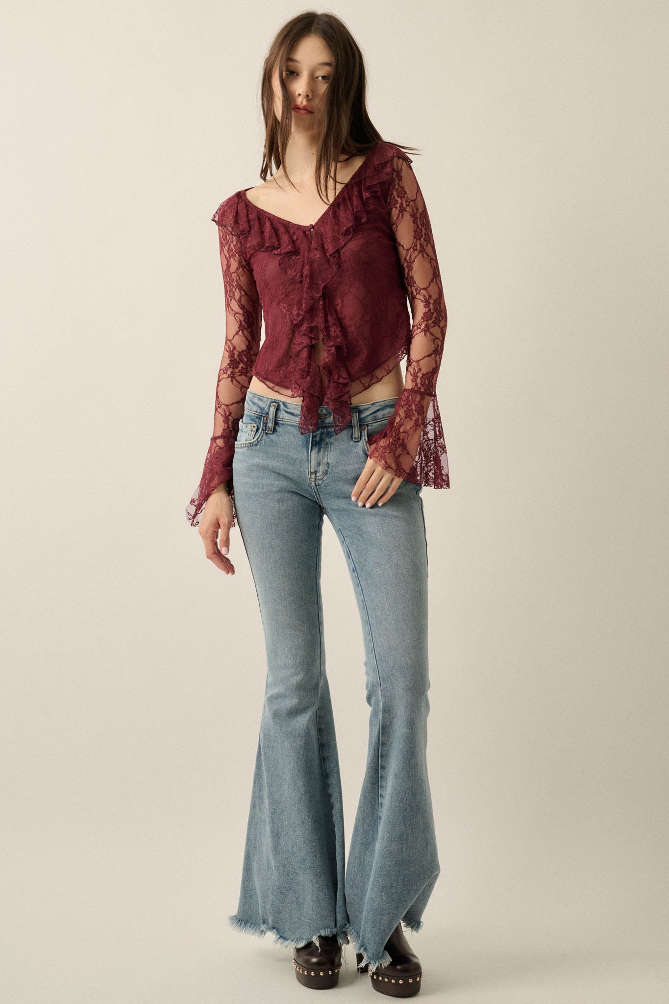 Bella Donna Floral Lace Ruffled Bell-Sleeve Top - ShopPromesa