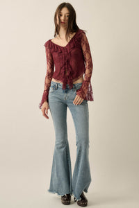 Bella Donna Floral Lace Ruffled Bell-Sleeve Top - ShopPromesa