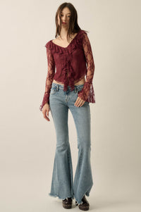 Bella Donna Floral Lace Ruffled Bell-Sleeve Top - ShopPromesa