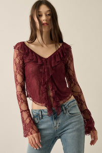 Bella Donna Floral Lace Ruffled Bell-Sleeve Top - ShopPromesa