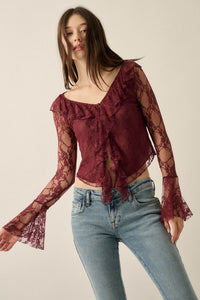 Bella Donna Floral Lace Ruffled Bell-Sleeve Top - ShopPromesa