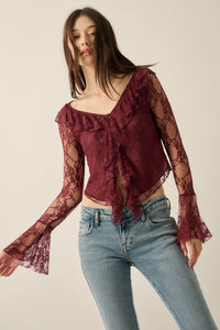 Bella Donna Floral Lace Ruffled Bell-Sleeve Top - ShopPromesa
