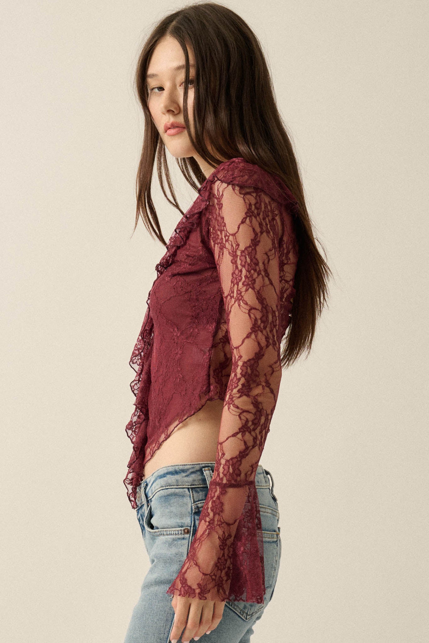 Bella Donna Floral Lace Ruffled Bell-Sleeve Top - ShopPromesa