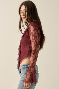 Bella Donna Floral Lace Ruffled Bell-Sleeve Top - ShopPromesa