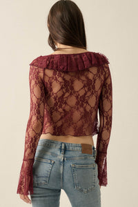 Bella Donna Floral Lace Ruffled Bell-Sleeve Top - ShopPromesa