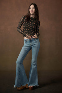 Seeing Stars Printed Mesh Mock-Neck Thumbhole Top - ShopPromesa