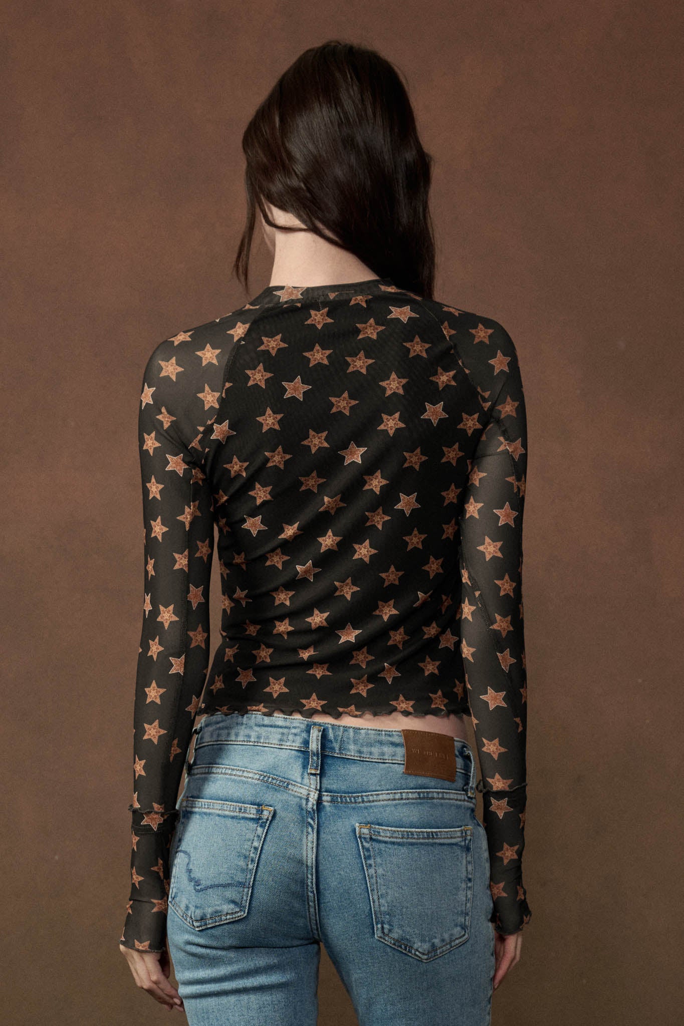 Seeing Stars Printed Mesh Mock-Neck Thumbhole Top - ShopPromesa
