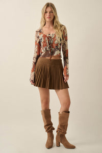 Cedar Canyon Floral Mesh Layered Tie-Front Top - ShopPromesa