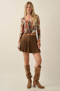 Cedar Canyon Floral Mesh Layered Tie-Front Top - ShopPromesa