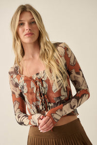 Cedar Canyon Floral Mesh Layered Tie-Front Top - ShopPromesa
