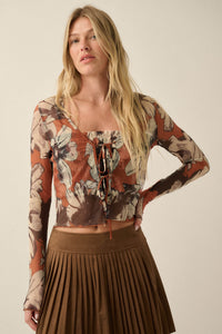 Cedar Canyon Floral Mesh Layered Tie-Front Top - ShopPromesa