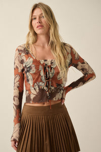 Cedar Canyon Floral Mesh Layered Tie-Front Top - ShopPromesa