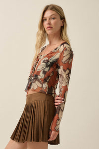 Cedar Canyon Floral Mesh Layered Tie-Front Top - ShopPromesa