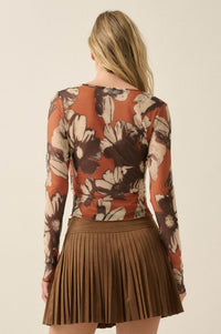 Cedar Canyon Floral Mesh Layered Tie-Front Top - ShopPromesa