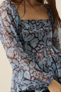 Born Dreamer Paisley Chiffon Balloon-Sleeve Peplum Top - ShopPromesa