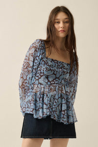 Born Dreamer Paisley Chiffon Balloon-Sleeve Peplum Top - ShopPromesa