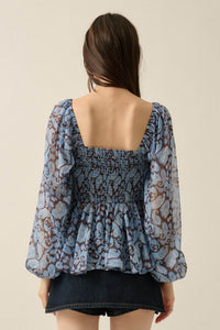 Born Dreamer Paisley Chiffon Balloon-Sleeve Peplum Top - ShopPromesa