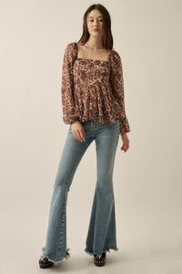Born Dreamer Paisley Chiffon Balloon-Sleeve Peplum Top - ShopPromesa