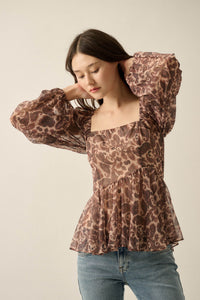 Born Dreamer Paisley Chiffon Balloon-Sleeve Peplum Top - ShopPromesa