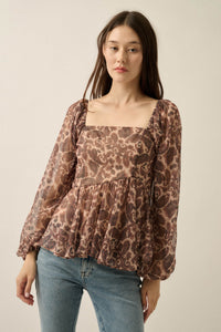 Born Dreamer Paisley Chiffon Balloon-Sleeve Peplum Top - ShopPromesa