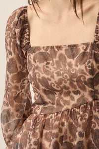 Born Dreamer Paisley Chiffon Balloon-Sleeve Peplum Top - ShopPromesa