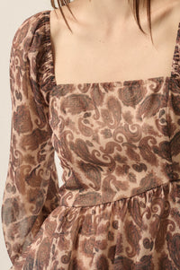 Born Dreamer Paisley Chiffon Balloon-Sleeve Peplum Top - ShopPromesa