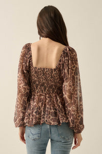 Born Dreamer Paisley Chiffon Balloon-Sleeve Peplum Top - ShopPromesa