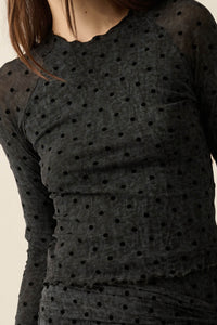 Hot Spot Polka Dot Mesh Long-Sleeve Thumbhole Top - ShopPromesa