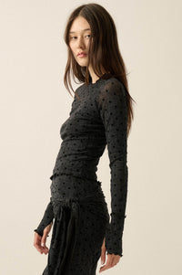 Hot Spot Polka Dot Mesh Long-Sleeve Thumbhole Top - ShopPromesa