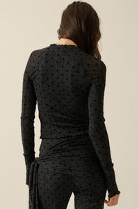 Hot Spot Polka Dot Mesh Long-Sleeve Thumbhole Top - ShopPromesa