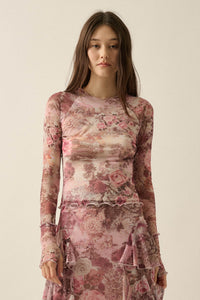 Pretty as a Picture Floral Mesh Thumbhole Top - ShopPromesa