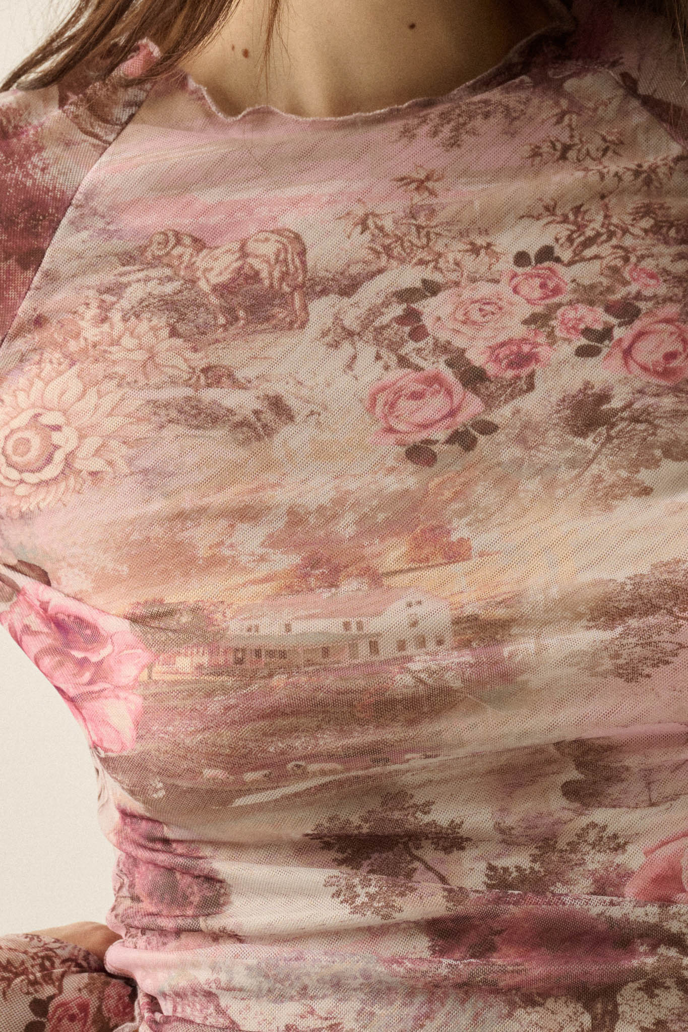 Pretty as a Picture Floral Mesh Thumbhole Top - ShopPromesa
