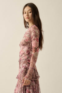 Pretty as a Picture Floral Mesh Thumbhole Top - ShopPromesa