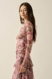 Pretty as a Picture Floral Mesh Thumbhole Top - ShopPromesa