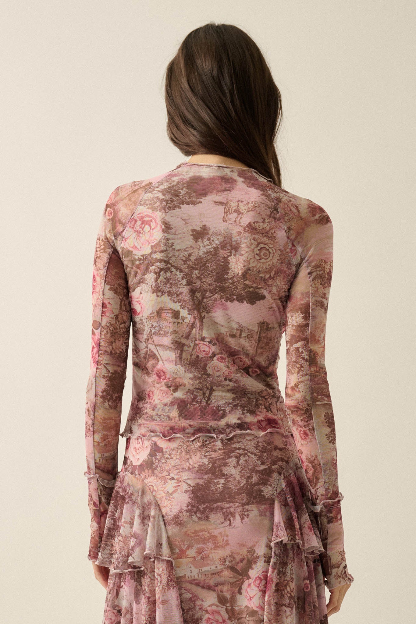 Pretty as a Picture Floral Mesh Thumbhole Top - ShopPromesa