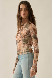 Pretty as a Picture Floral Mesh Thumbhole Top - ShopPromesa