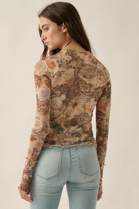 Pretty as a Picture Floral Mesh Thumbhole Top - ShopPromesa