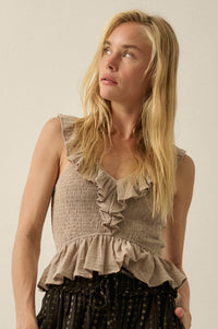 Get Free Smocked Cotton Gauze V-Neck Ruffle Top - ShopPromesa