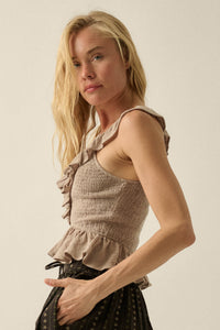 Get Free Smocked Cotton Gauze V-Neck Ruffle Top - ShopPromesa