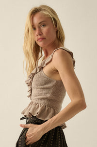 Get Free Smocked Cotton Gauze V-Neck Ruffle Top - ShopPromesa