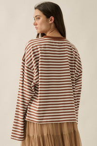 Stripe It Rich Crewneck Striped Cotton Loose-Fit Top - ShopPromesa